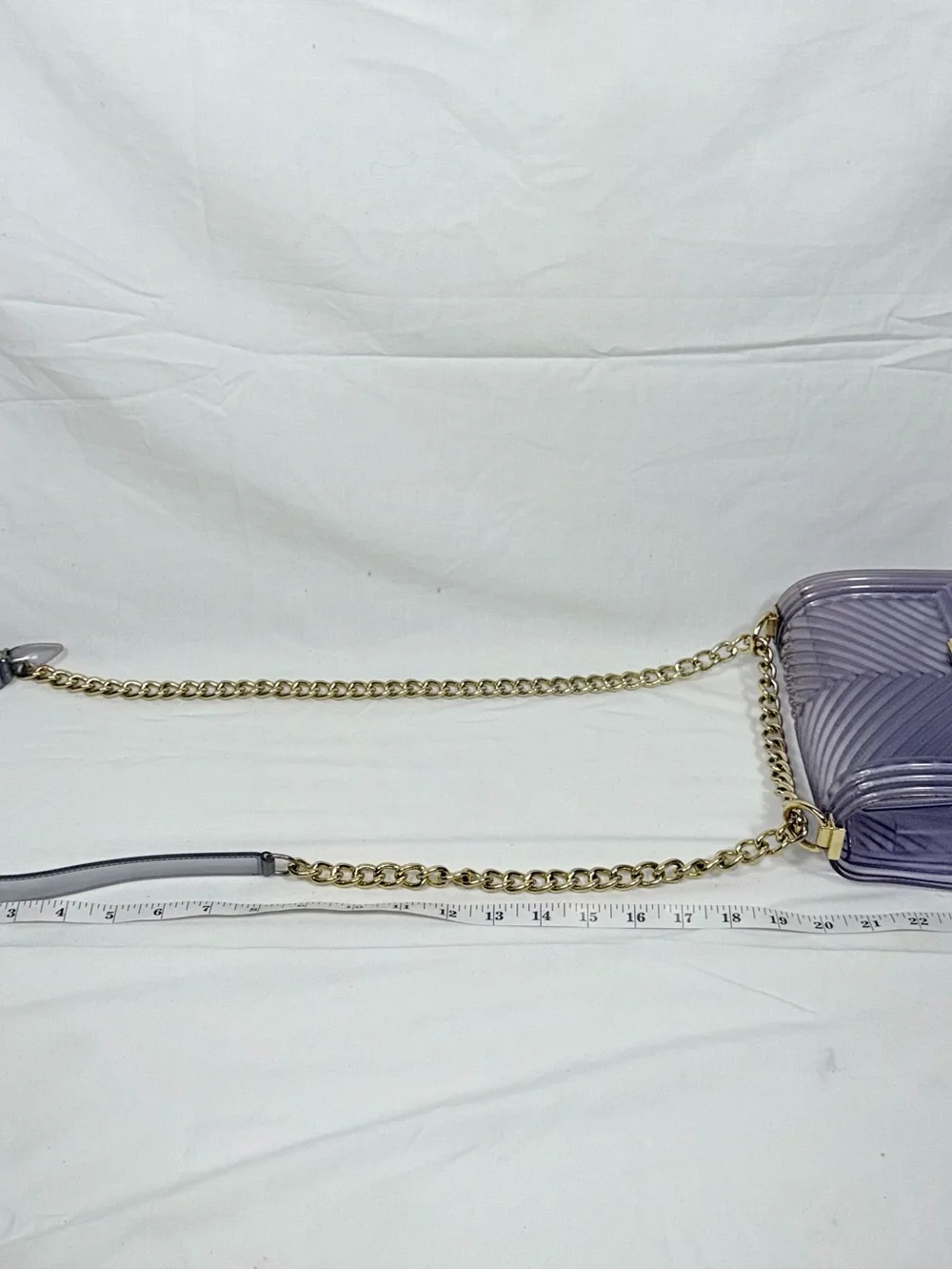 Translucent Purple Jelly Crossbody Bag Gold Chain Chevron Flap Shoulder Purse OS - Picture 5 of 10